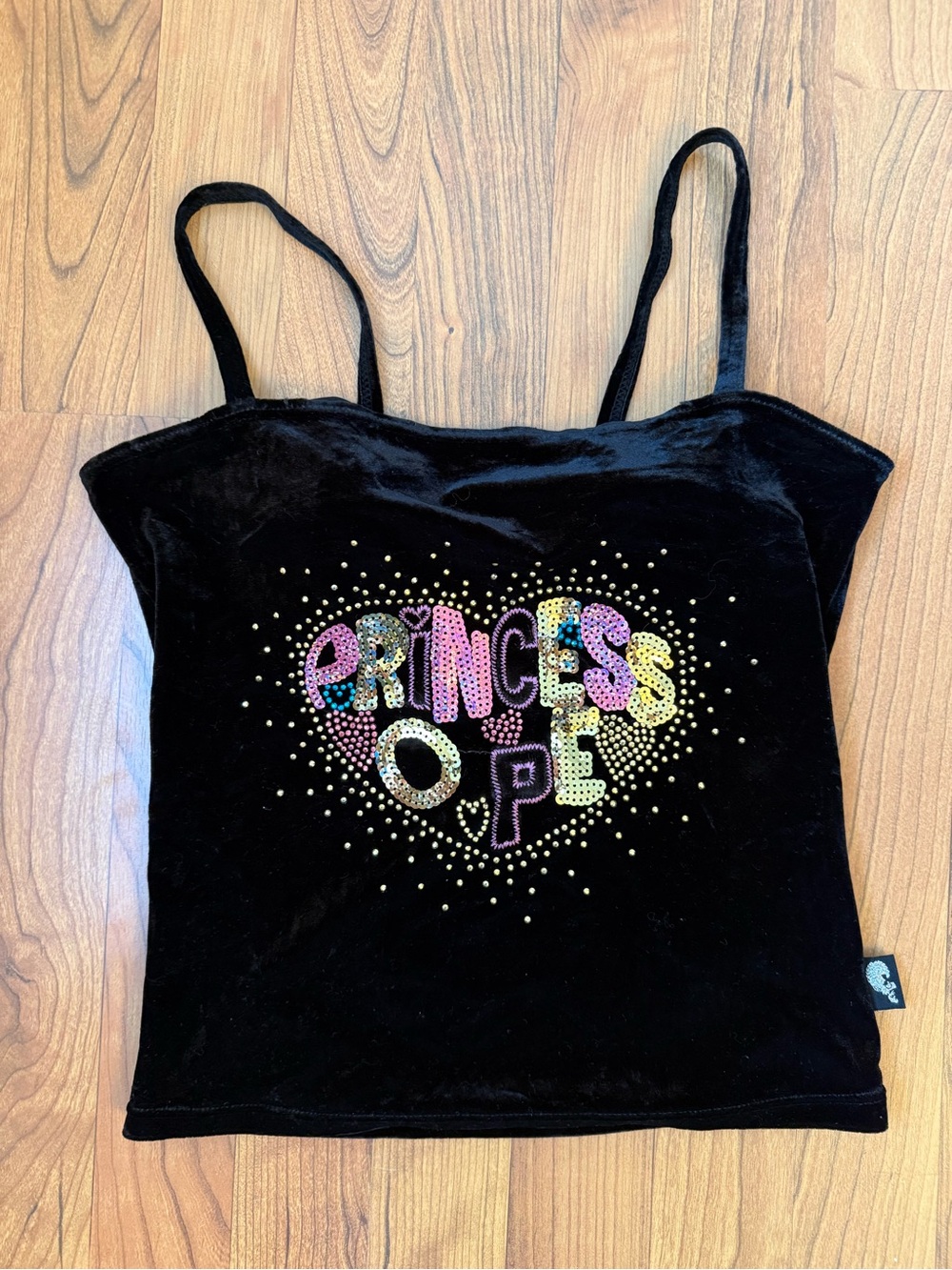 Y2K Black Velvet 'Princess Ope' Rhinestone Cami
